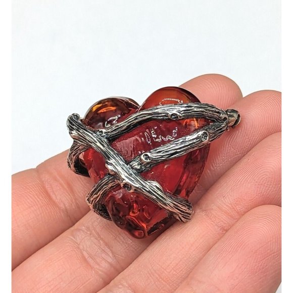 Rare Mignon Faget Red Sterling Silver 925 Secret Heart Brooch Pin w Pouch Bag - Picture 11 of 12
